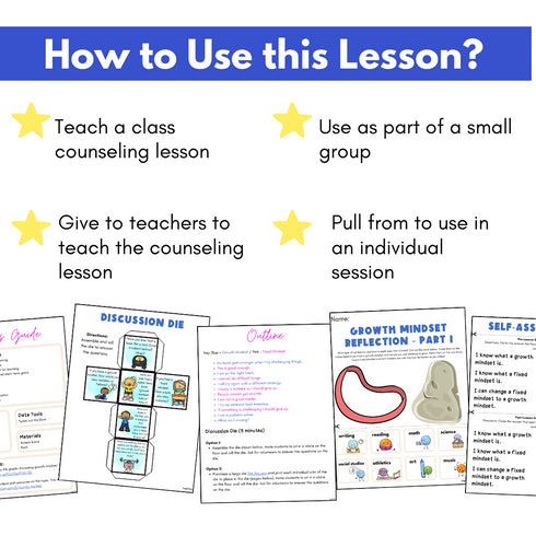 Growth Mindset SEL and School Counseling Lesson, Game, Skits, and Activities